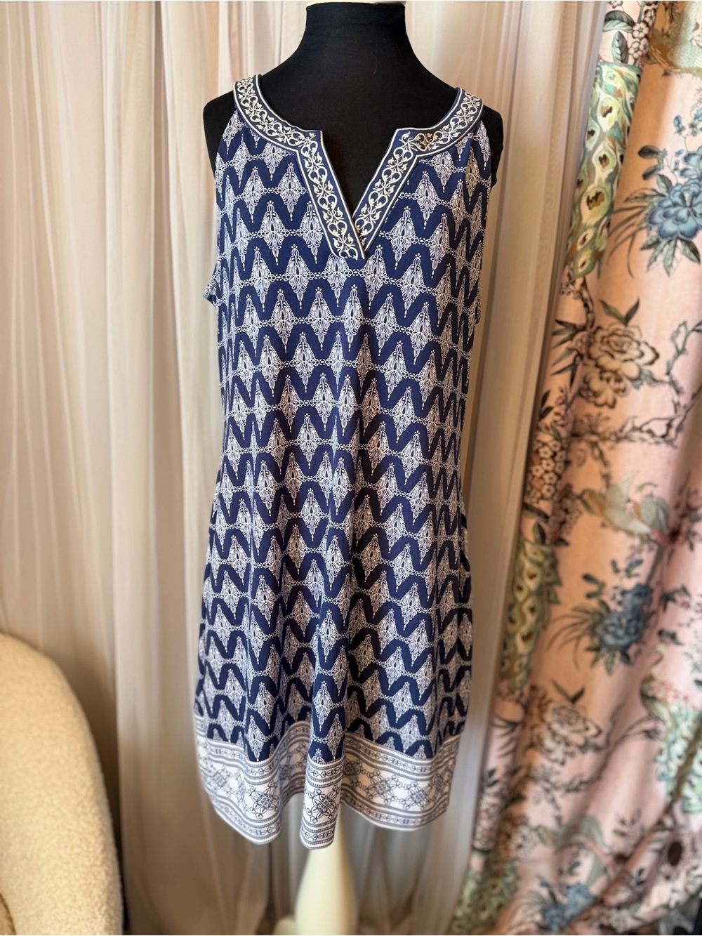 Magnolia Navy and White Printed Midi Dress
